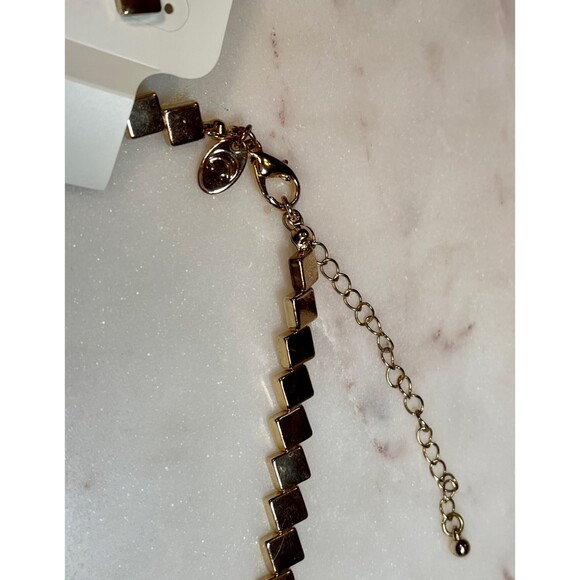 Charming Charlie | Matching Gold Tone Square Beaded Necklace and Earrings - Picture 5 of 5